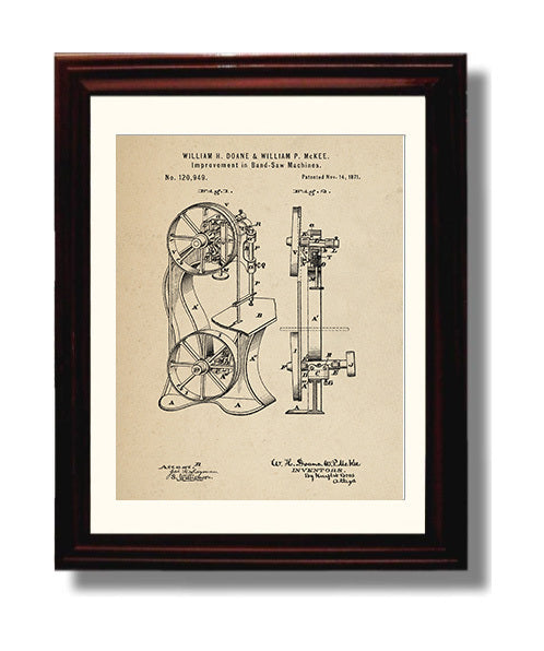 Patent Print - Band-Saw Machine - William H. Doane And William P. Mckee - 1871 - Patent 120949 Patent Wall Art