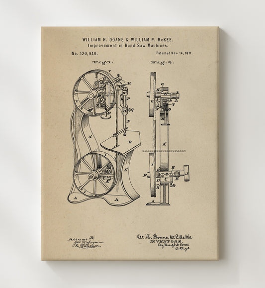 Band-Saw Machine 1871 patent print wall art 8x10 Canvas