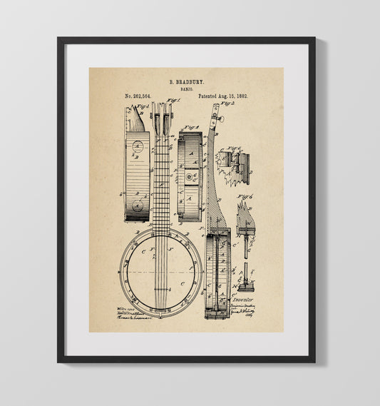 Banjo - 1882 Patent - 16x20 Gallery Frame