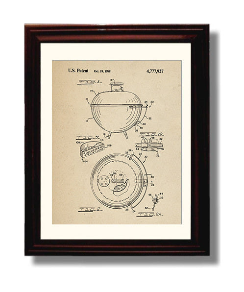 Patent Print - Barbecue Grill - 1988 - Patent 4777927 Patent Wall Art