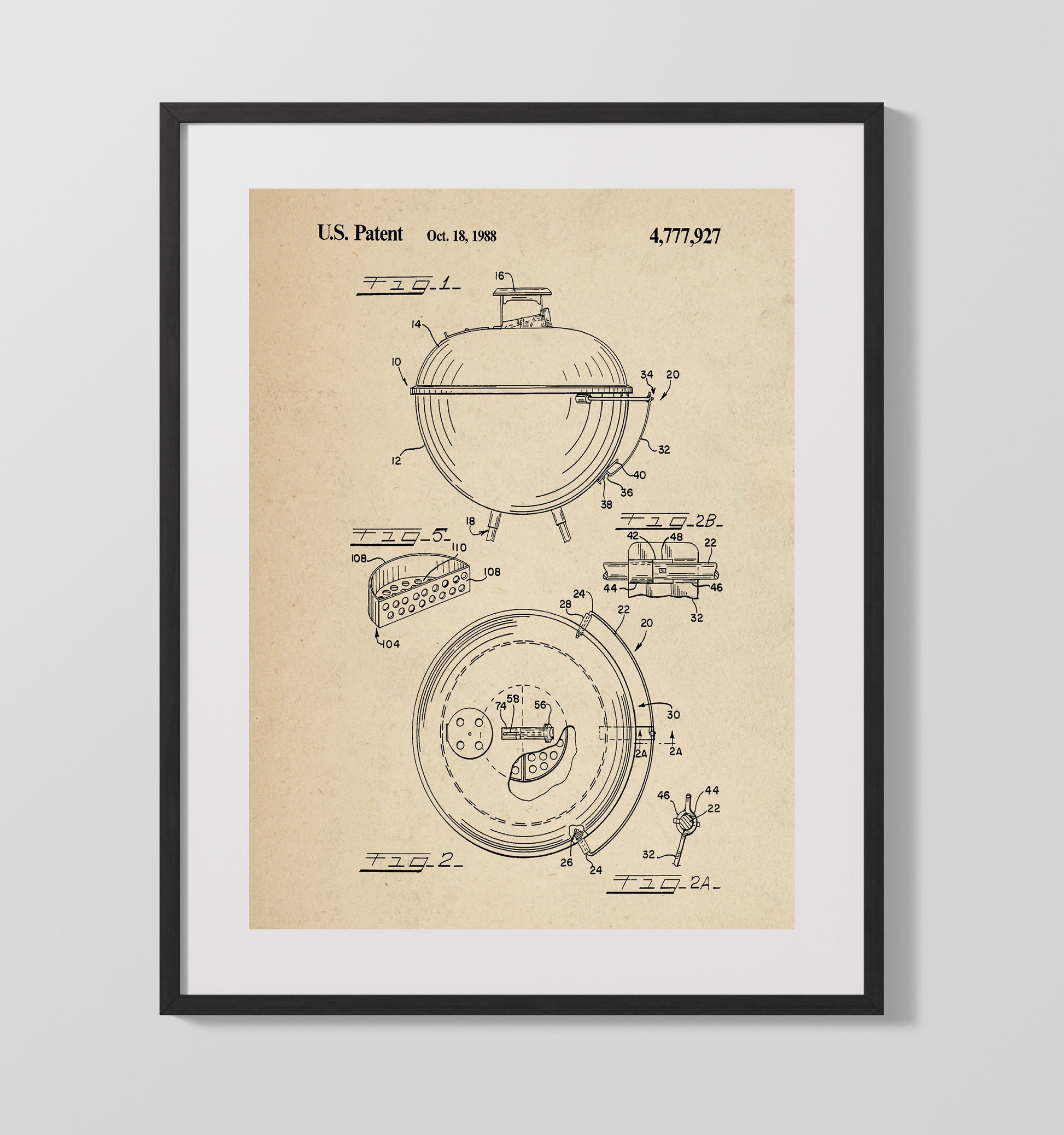 Patent Print - Barbecue Grill - 1988 - Patent 4777927 Patent Wall Art