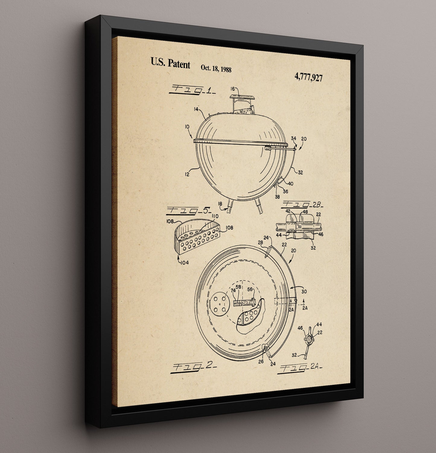 Patent Print - Barbecue Grill - 1988 - Patent 4777927 Patent Wall Art