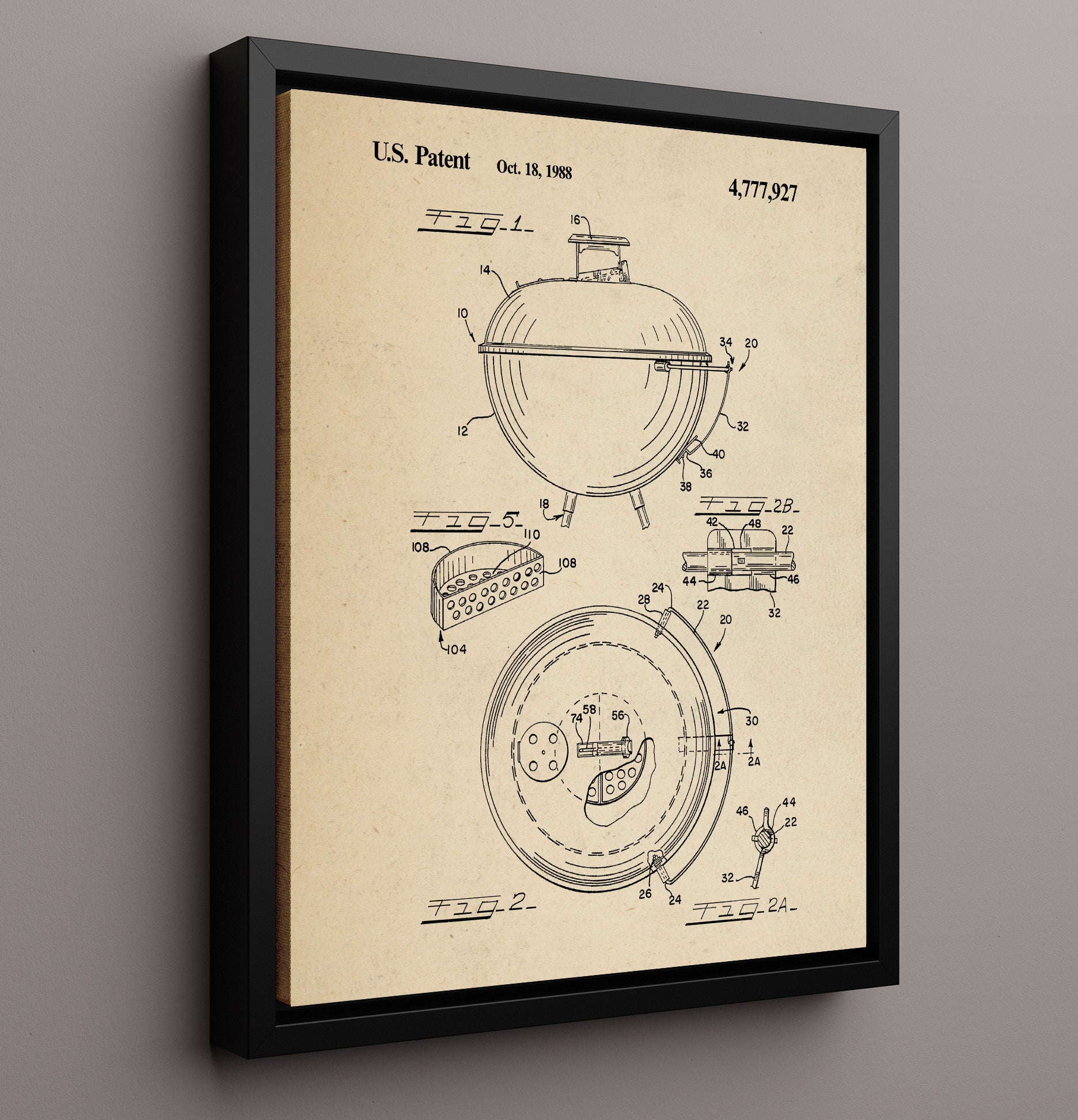 Patent Print - Barbecue Grill - 1988 - Patent 4777927 Patent Wall Art