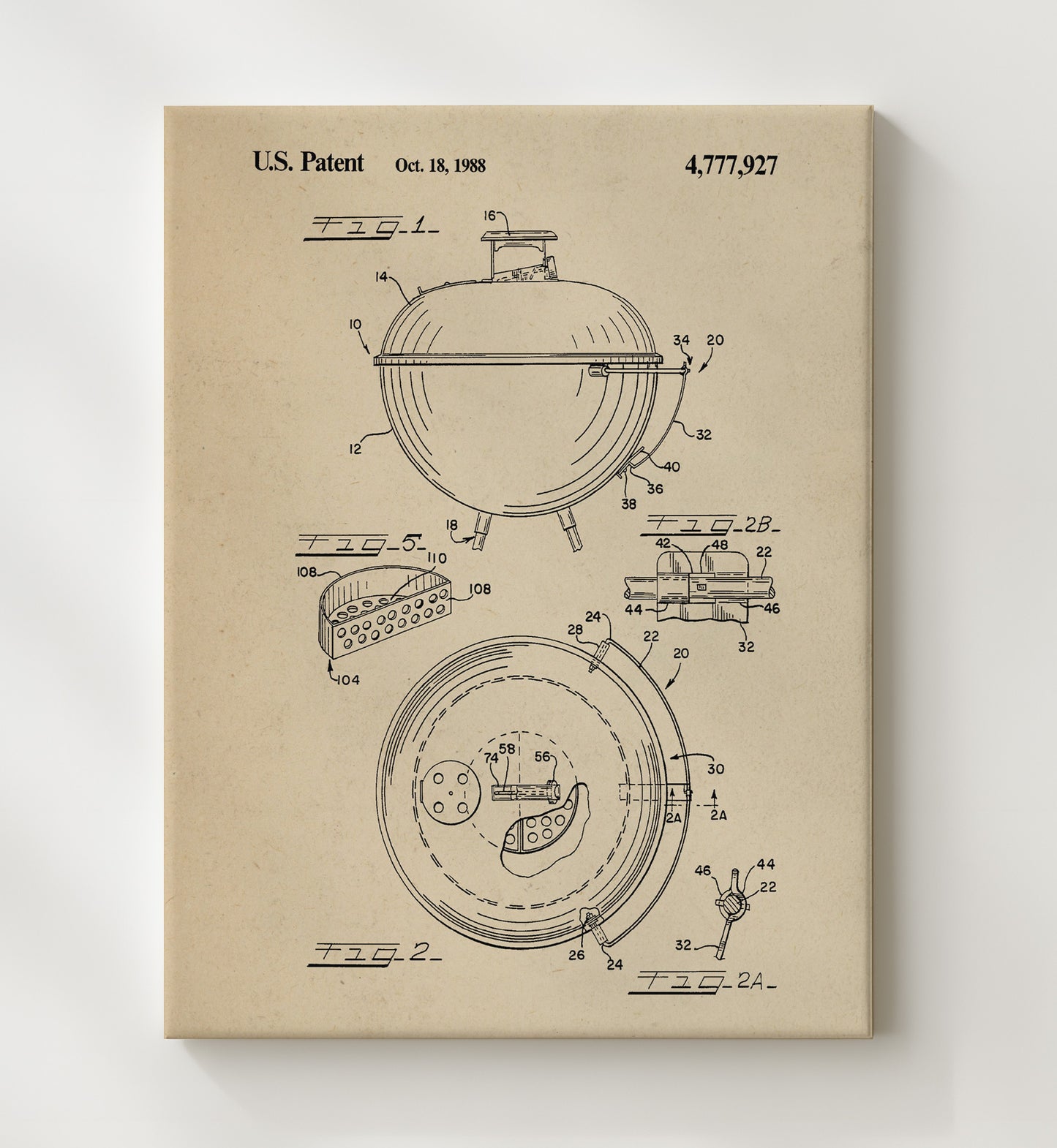 Patent Print - Barbecue Grill - 1988 - Patent 4777927 Patent Wall Art