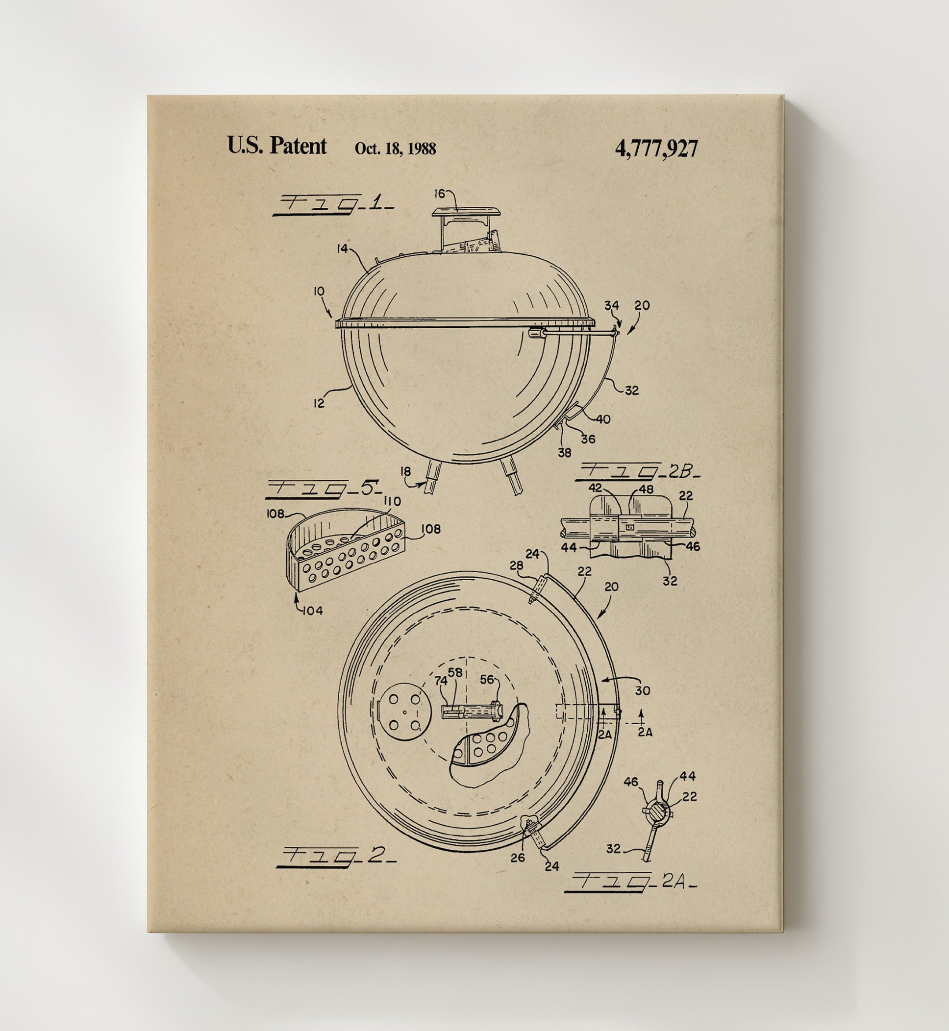 Patent Print - Barbecue Grill - 1988 - Patent 4777927 Patent Wall Art