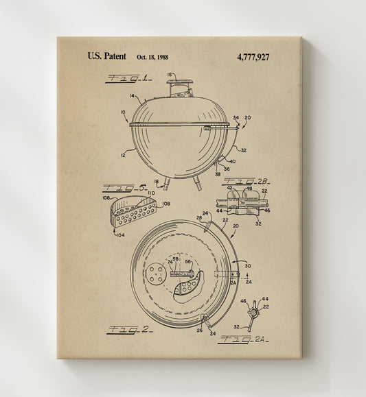 Barbecue Grill 1988 patent print wall art 8x10 Canvas