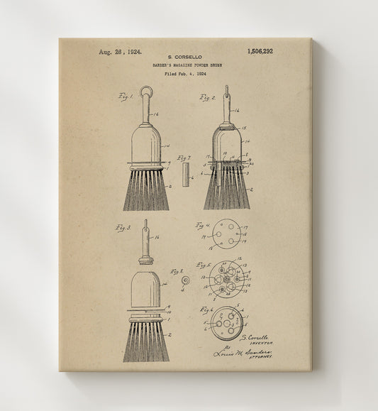 Barbers Magazine Powder Brush 1924 patent print wall art 8x10 Canvas