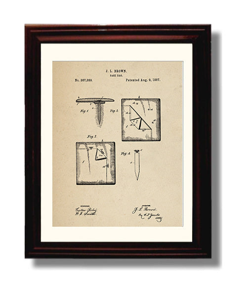 Patent Print - Baseball Base Bag - J L Brown - 1887 - Patent 367889 Patent Wall Art