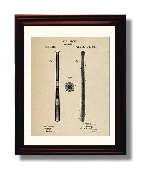 Patent Print - Baseball Bat - W T Brown - 1885 - Patent 310248 Patent Wall Art