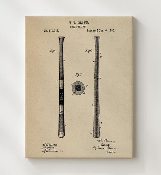 Baseball Bat 1885 patent print wall art 8x10 Canvas