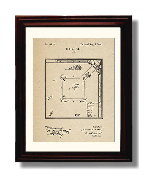 Patent Print - Baseball Board Game - E K Mcgill - 1887 - Patent 367991 Patent Wall Art