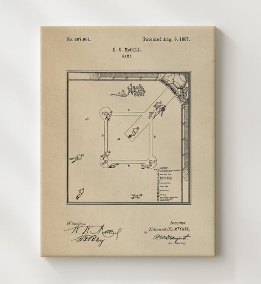 Baseball Board Game 1887 patent print wall art 8x10 Canvas