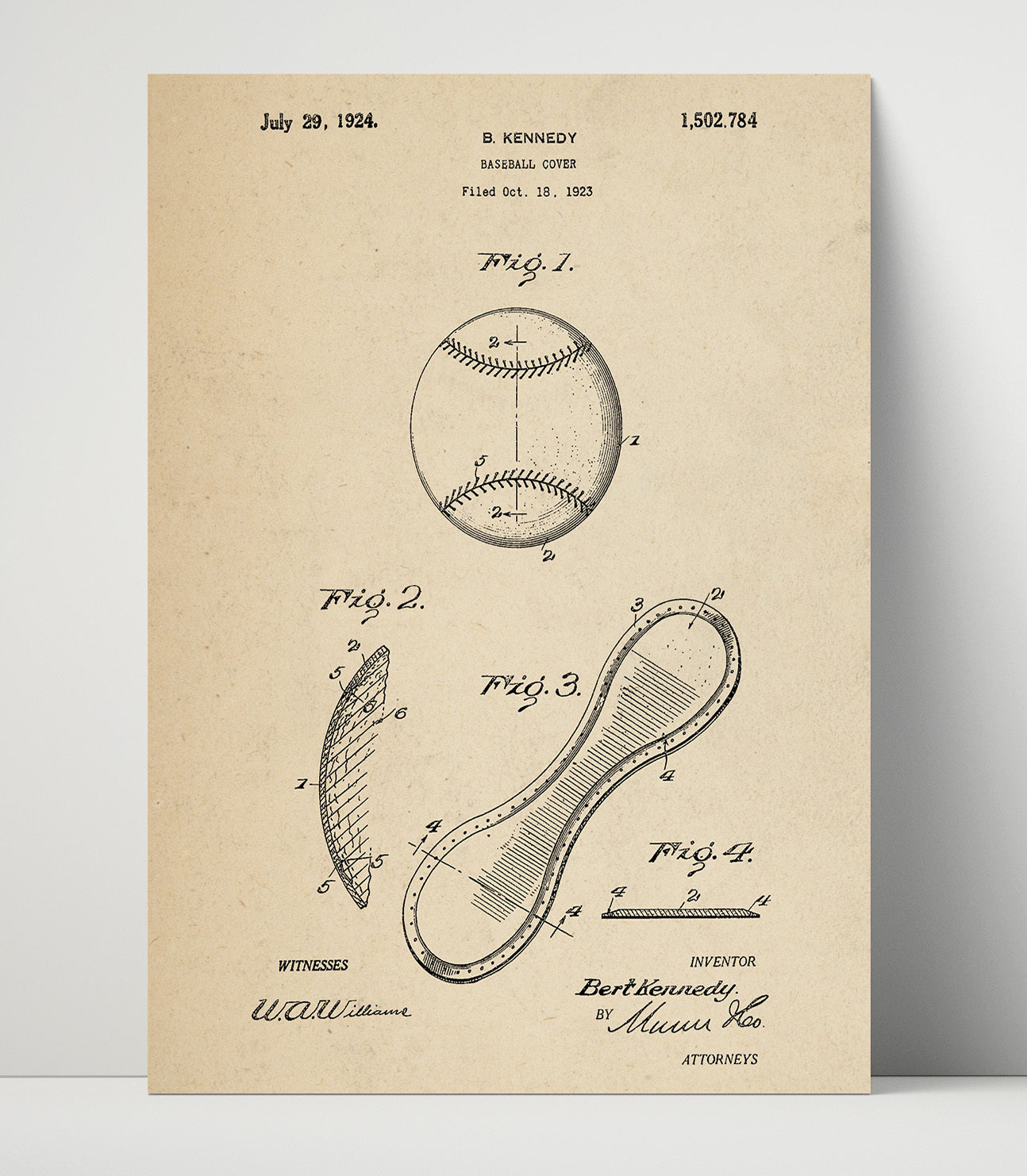Patent Print - Baseball Cover - B Kennedy - 1924 - Patent 1502784 Patent Wall Art