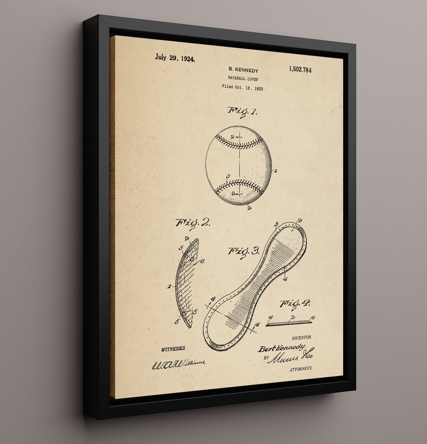 Patent Print - Baseball Cover - B Kennedy - 1924 - Patent 1502784 Patent Wall Art