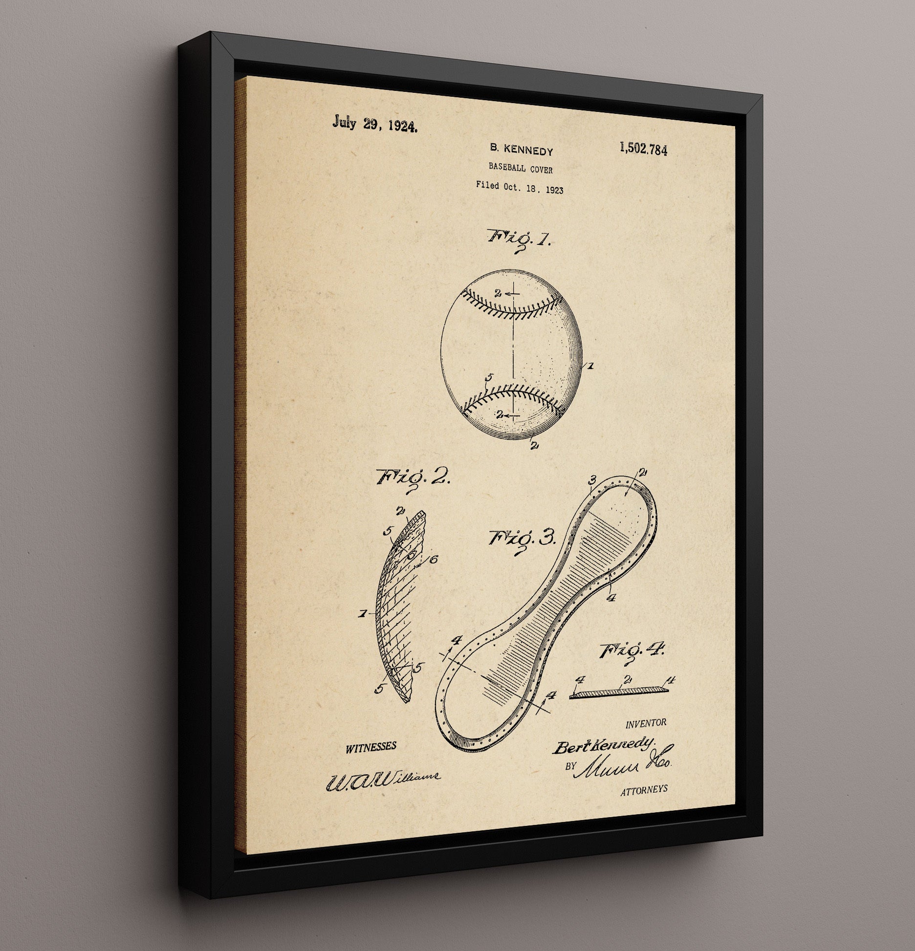 Patent Print - Baseball Cover - B Kennedy - 1924 - Patent 1502784 Patent Wall Art
