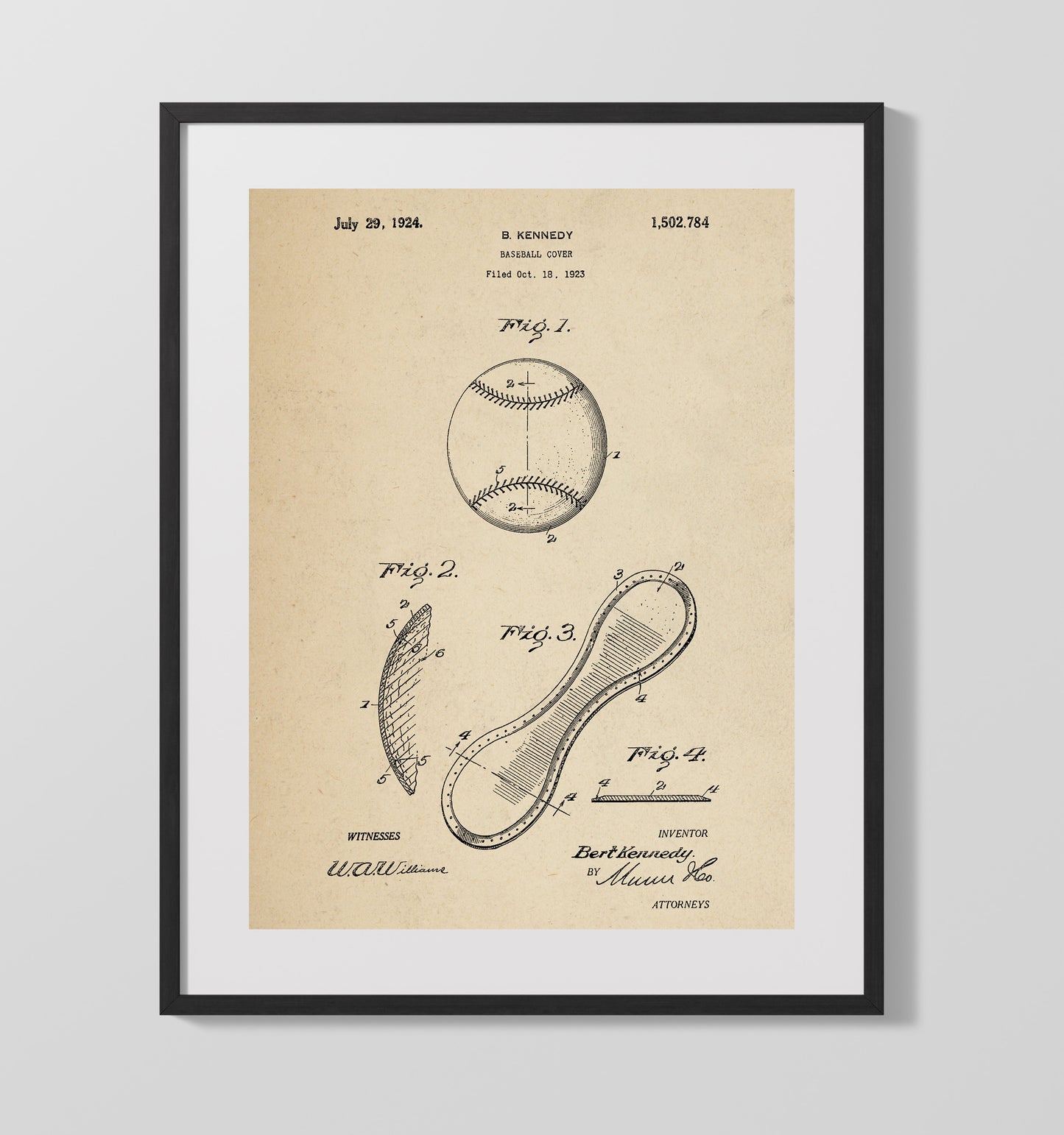 Patent Print - Baseball Cover - B Kennedy - 1924 - Patent 1502784 Patent Wall Art