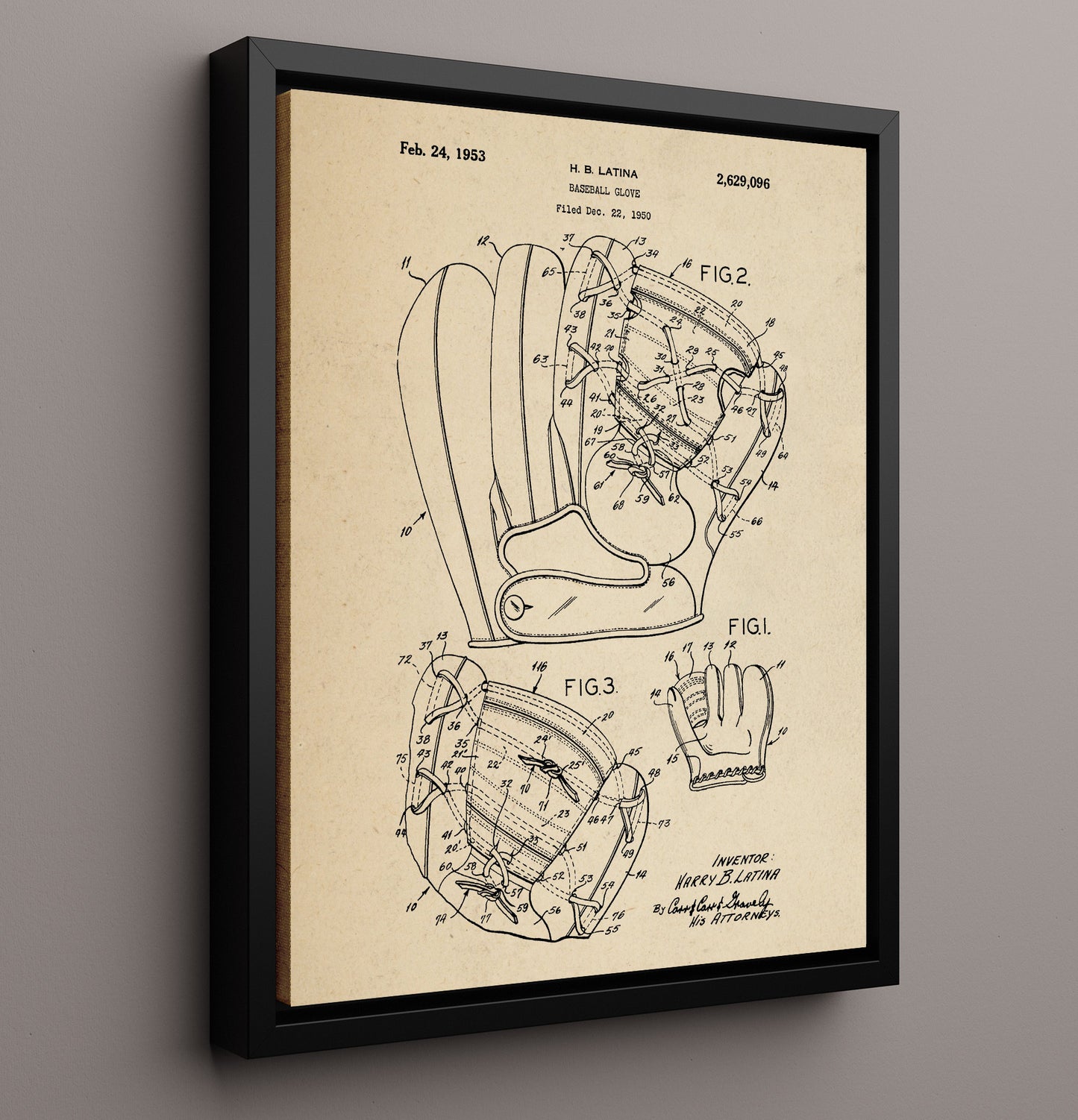 Patent Print - Baseball Glove - H B Latina - 1953 - Patent 2629096 Patent Wall Art