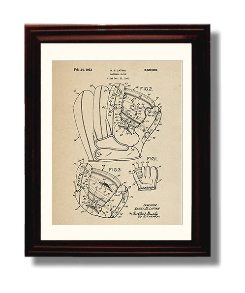 Patent Print - Baseball Glove - H B Latina - 1953 - Patent 2629096 Patent Wall Art
