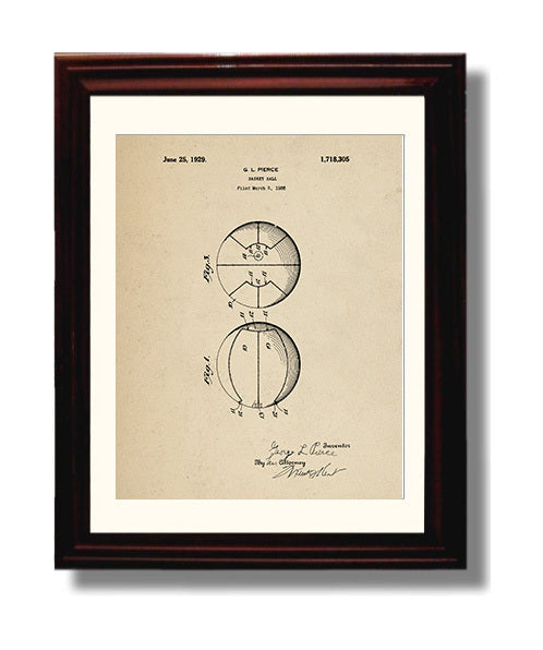 Patent Print - Basketball - G L Pierce - 1929 - Patent 1718305 Patent Wall Art