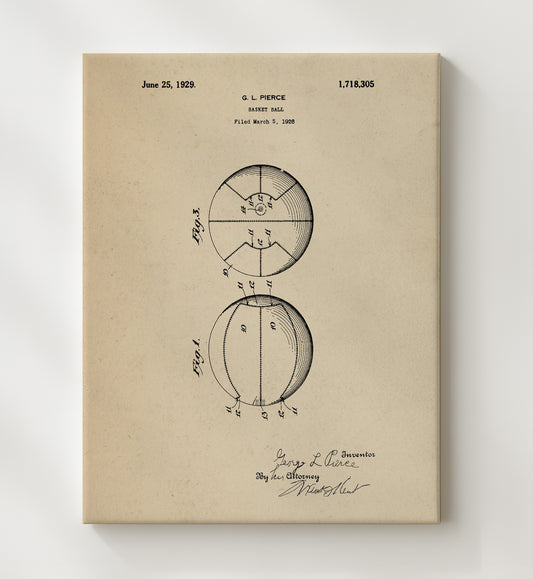 Basketball 1929 patent print wall art 8x10 Canvas