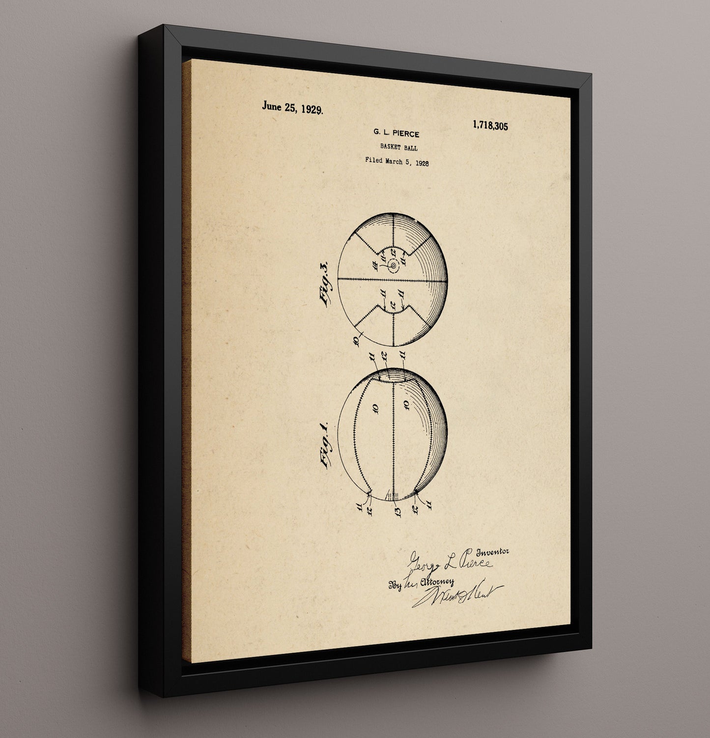 Patent Print - Basketball - G L Pierce - 1929 - Patent 1718305 Patent Wall Art