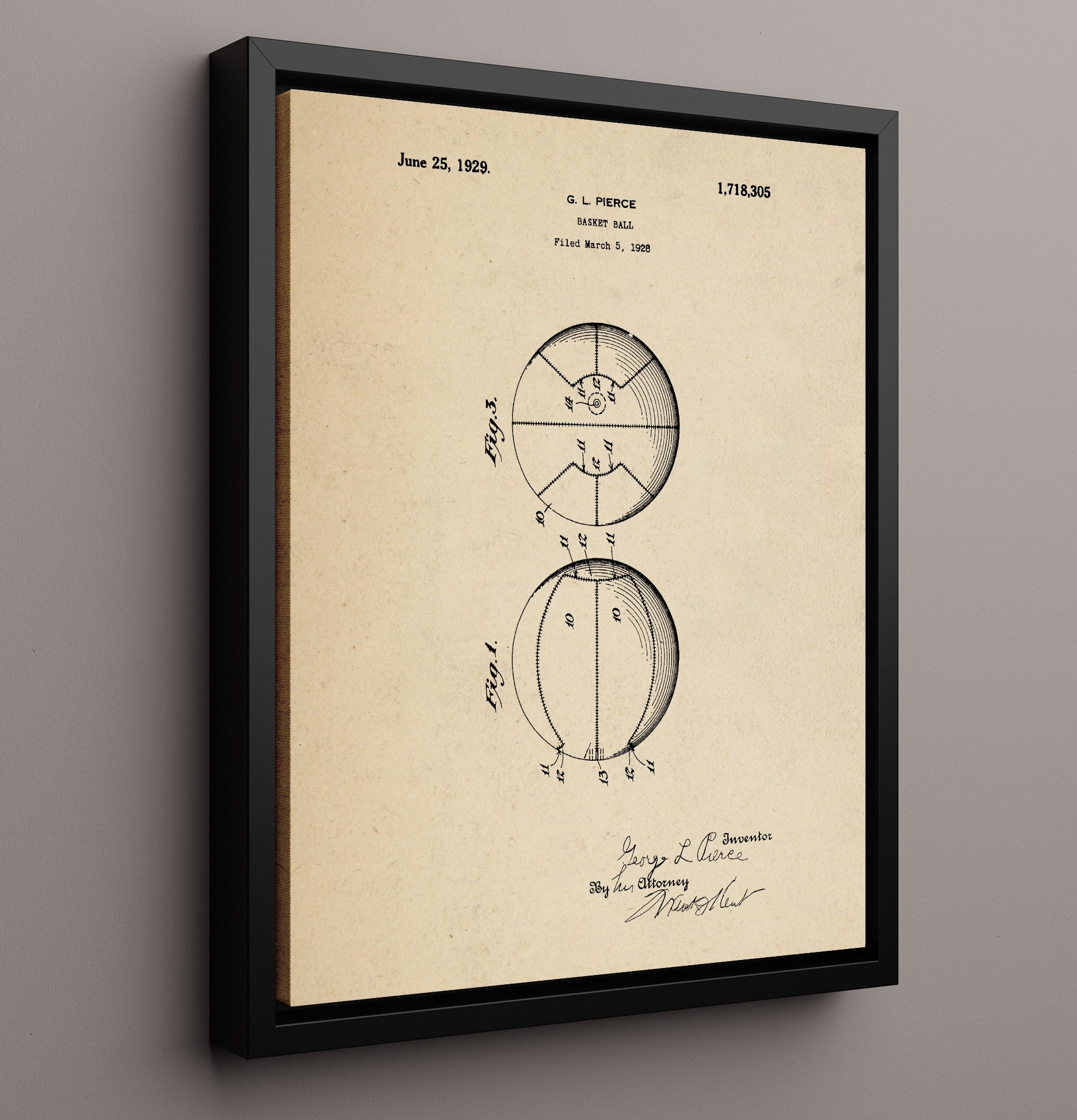 Patent Print - Basketball - G L Pierce - 1929 - Patent 1718305 Patent Wall Art