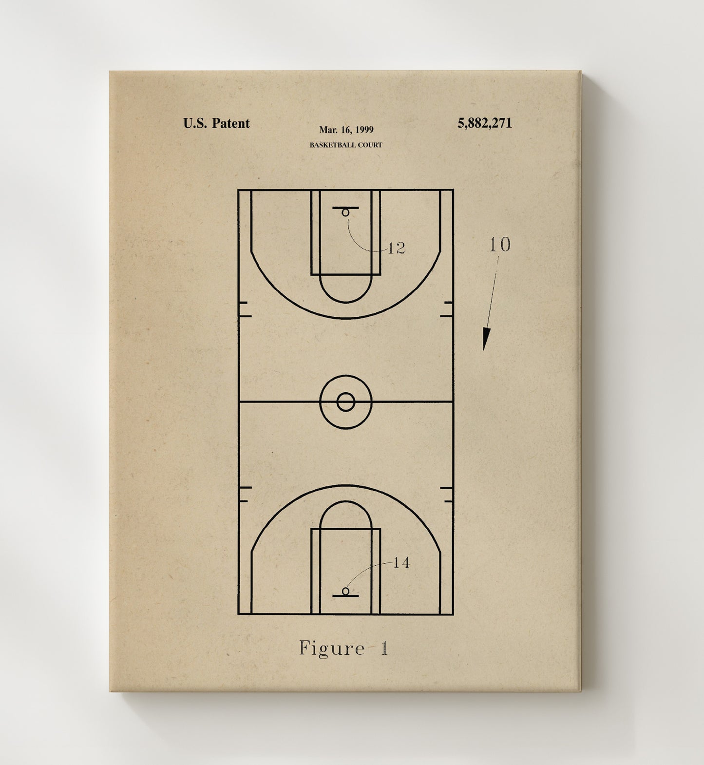 Patent Print - Basketball Court - Unknown Inventor - 1999 - Patent 5882271 Patent Wall Art
