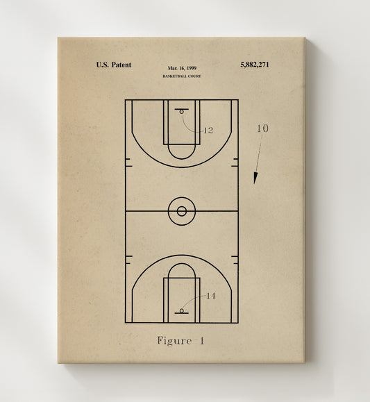 Basketball Court 1999 patent print wall art 8x10 Canvas