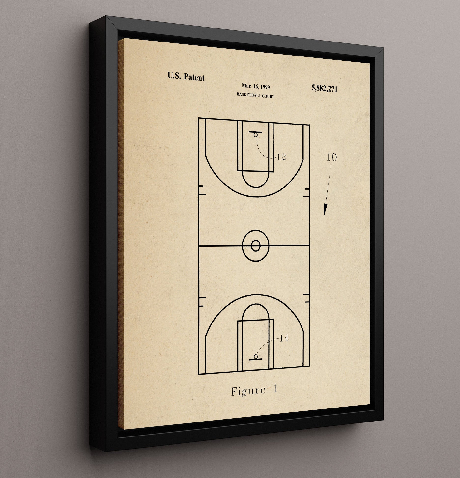 Patent Print - Basketball Court - Unknown Inventor - 1999 - Patent 5882271 Patent Wall Art