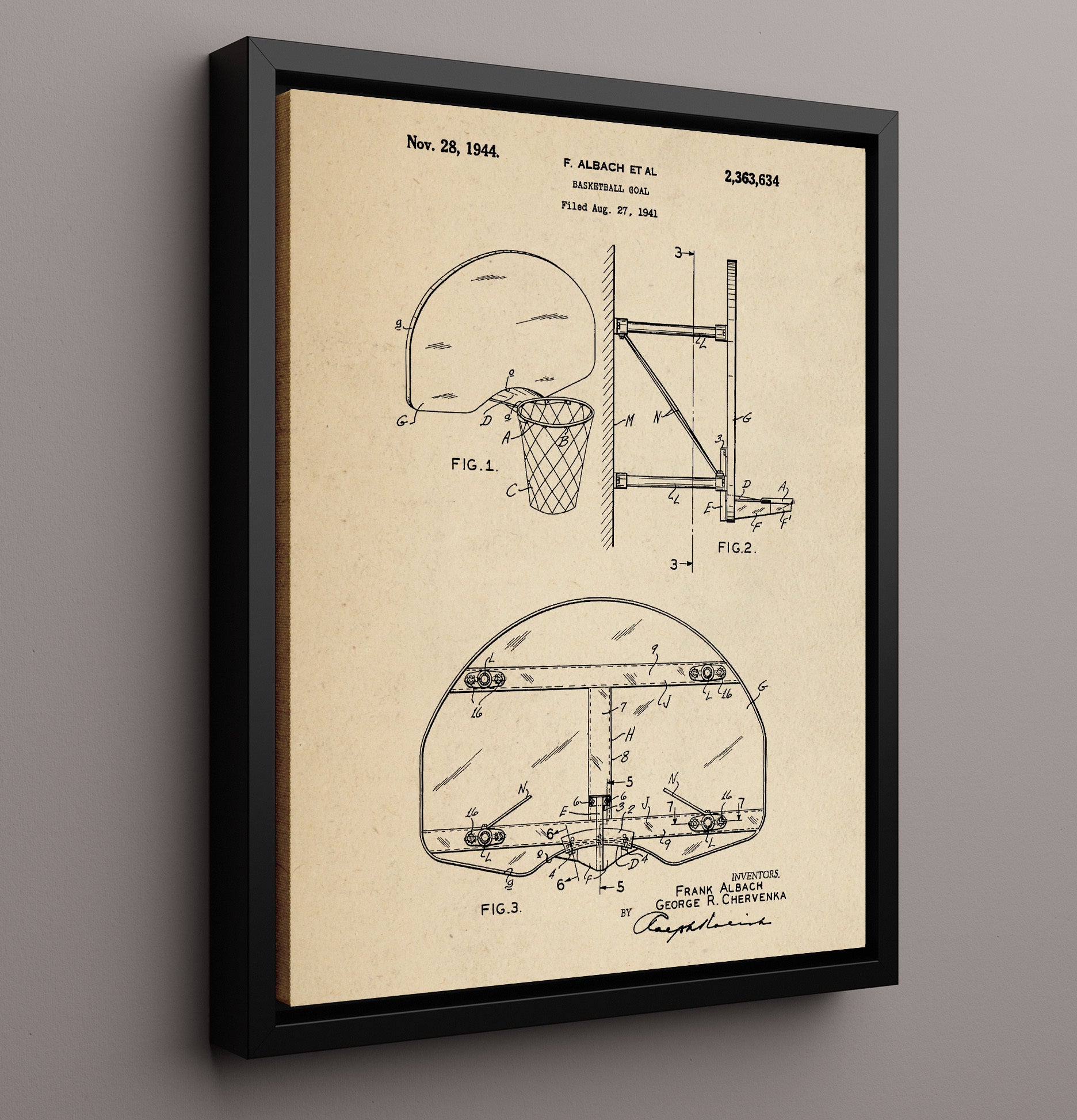 Patent Print - Basketball Goal - F Albach Et Al - 1944 - Patent 2363634 Patent Wall Art