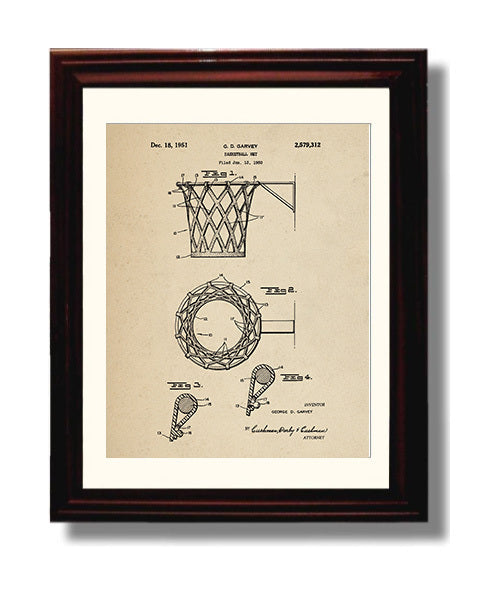 Patent Print - Basketball Net - G D Garvey - 1951 - Patent 2579312 Patent Wall Art
