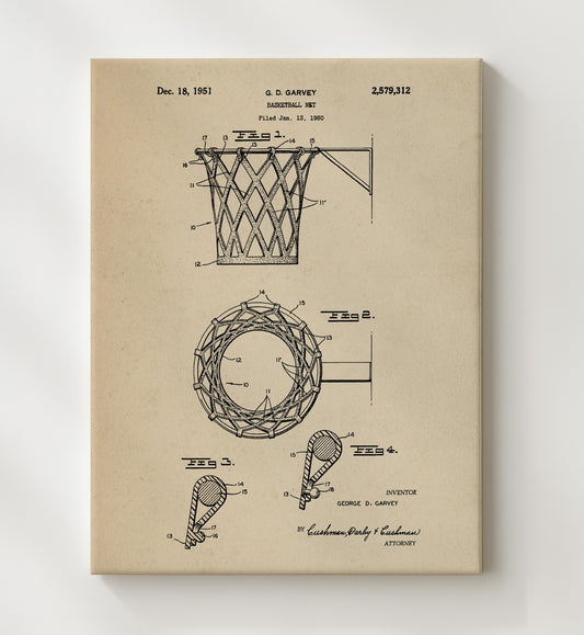 Basketball Net 1951 patent print wall art 8x10 Canvas