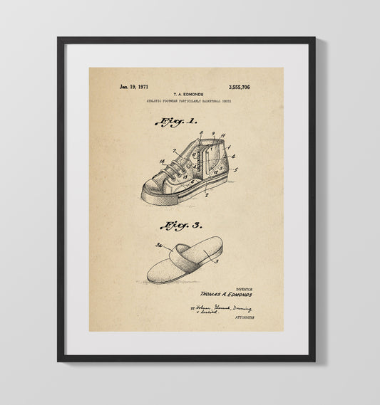 Basketball Shoes - 1971 Patent - 16x20 Gallery Frame