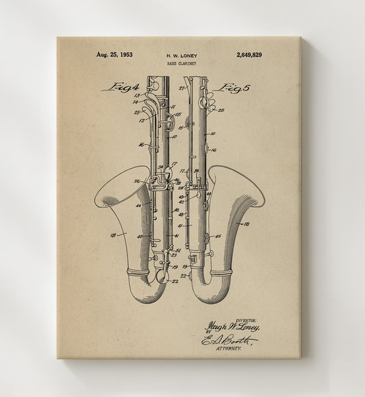 Bass Clarinet 1953 patent print wall art 8x10 Canvas