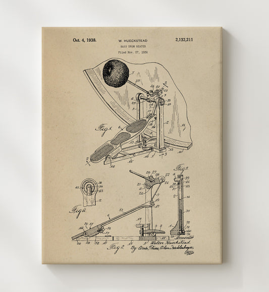 Bass Drum Beater 1938 patent print wall art 8x10 Canvas