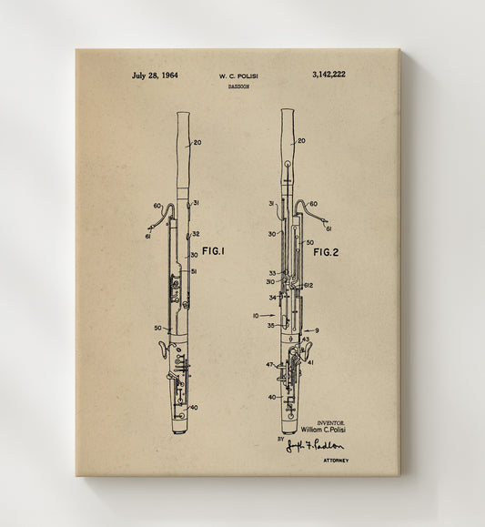 Bassoon 1964 patent print wall art 8x10 Canvas