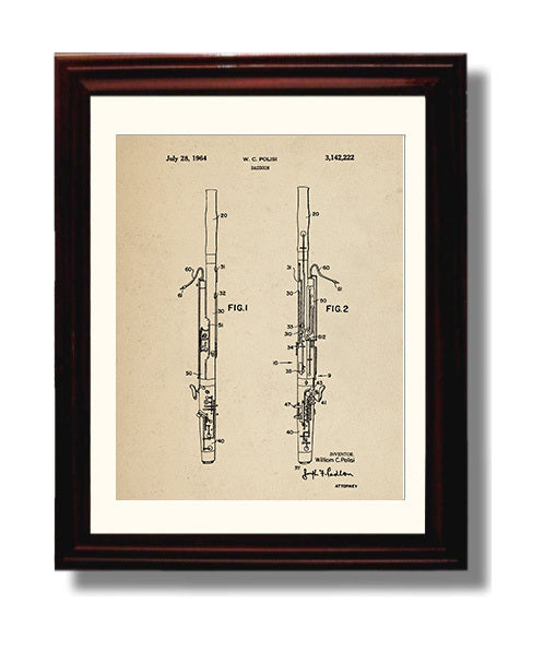 Patent Print - Bassoon - William C. Polisi - 1964 - Patent 3142222 Patent Wall Art