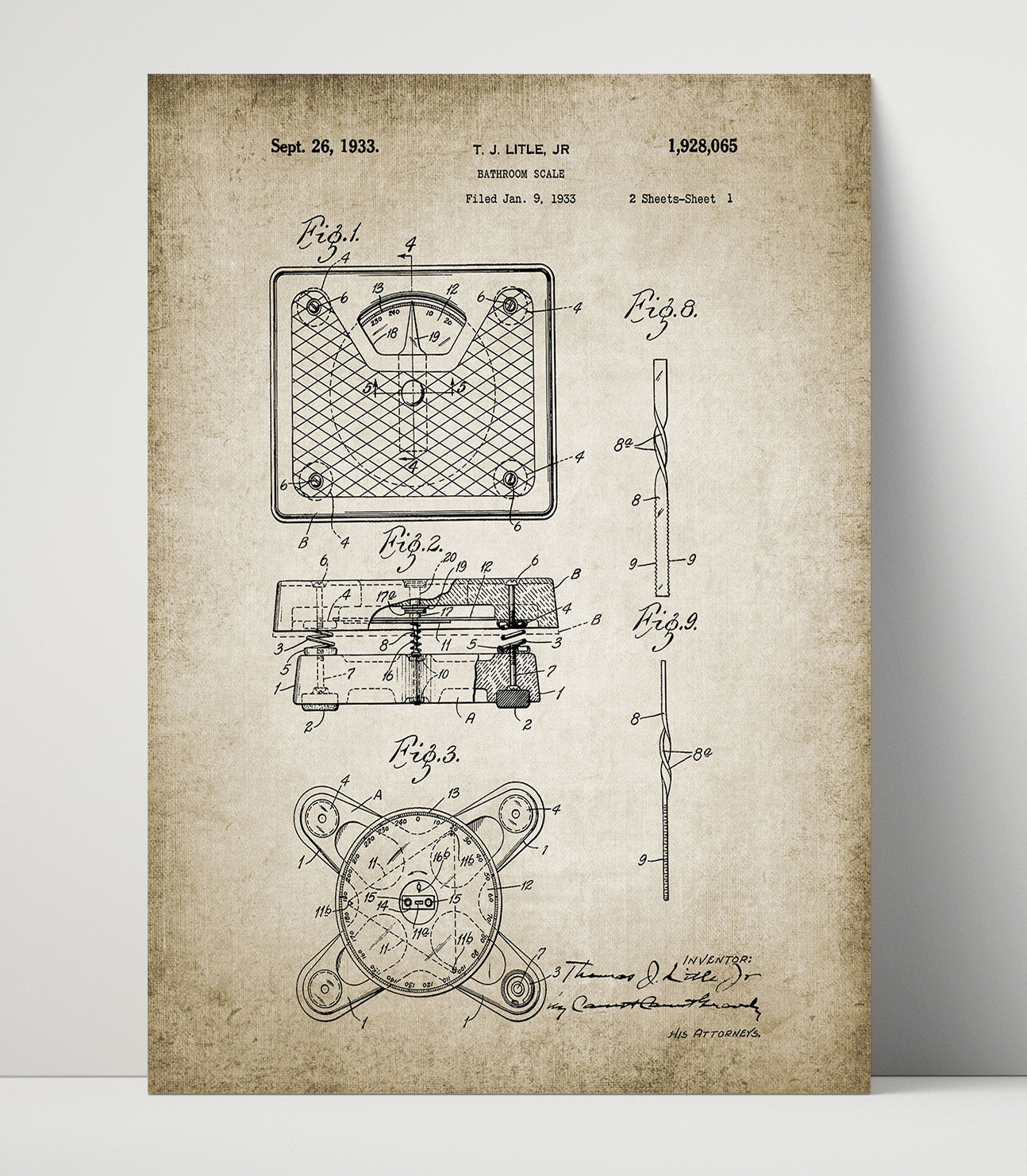 Patent Print - Bathroom Scale - Patent 1933 Patent Wall Art