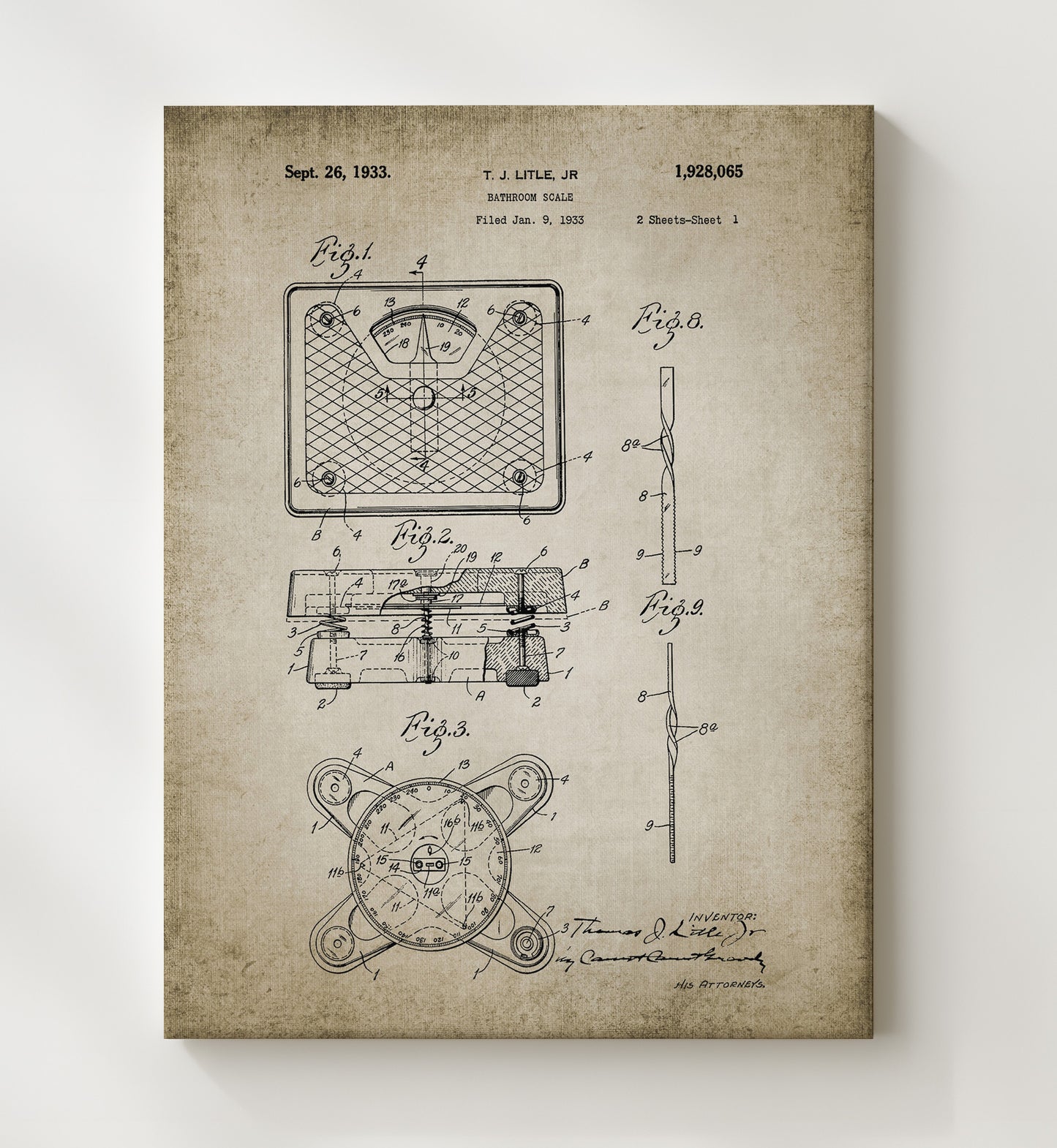 Patent Print - Bathroom Scale - Patent 1933 Patent Wall Art