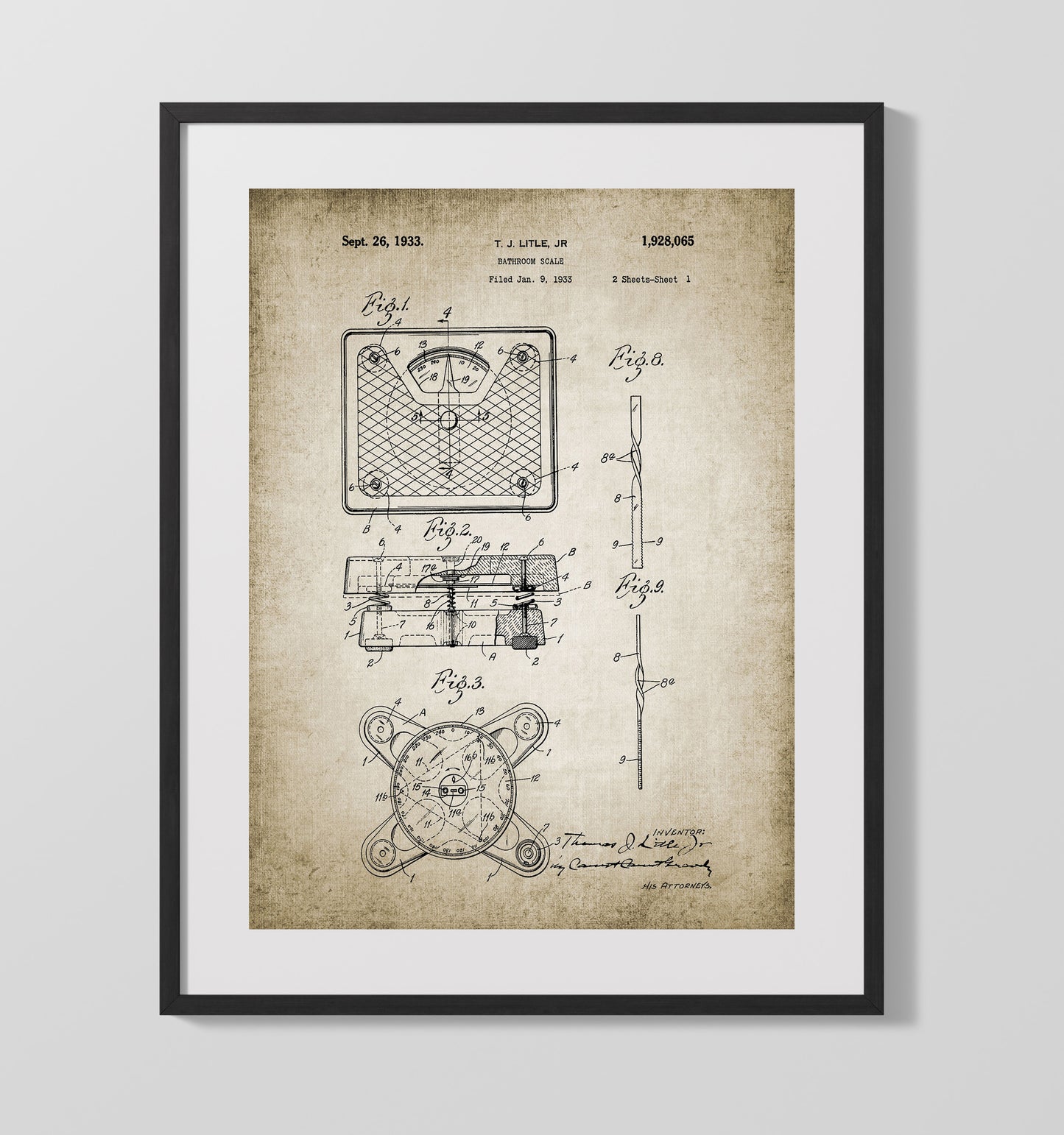 Patent Print - Bathroom Scale - Patent 1933 Patent Wall Art