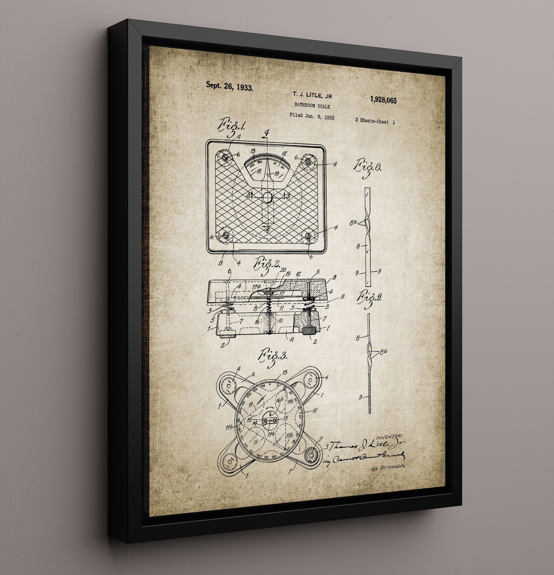 Patent Print - Bathroom Scale - Patent 1933 Patent Wall Art