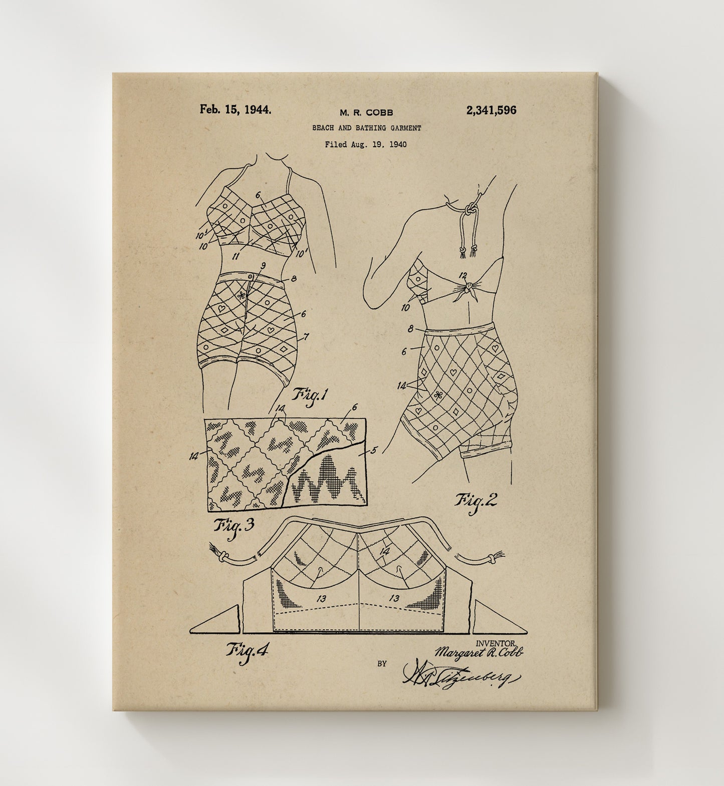 Patent Print - Beach And Bathing Garment - Margaret R. Cobb - 1944 - Patent 2341596 Patent Wall Art