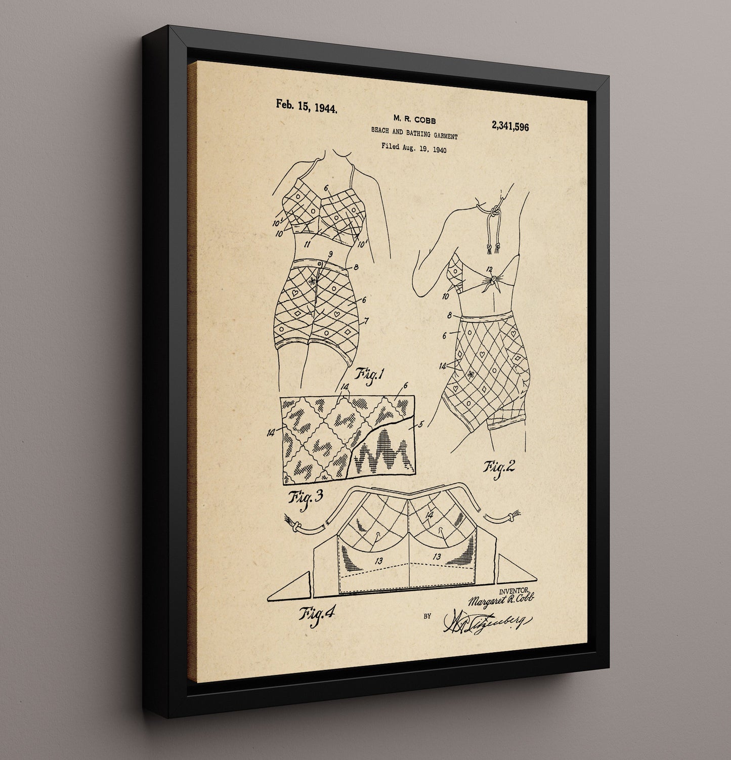 Patent Print - Beach And Bathing Garment - Margaret R. Cobb - 1944 - Patent 2341596 Patent Wall Art