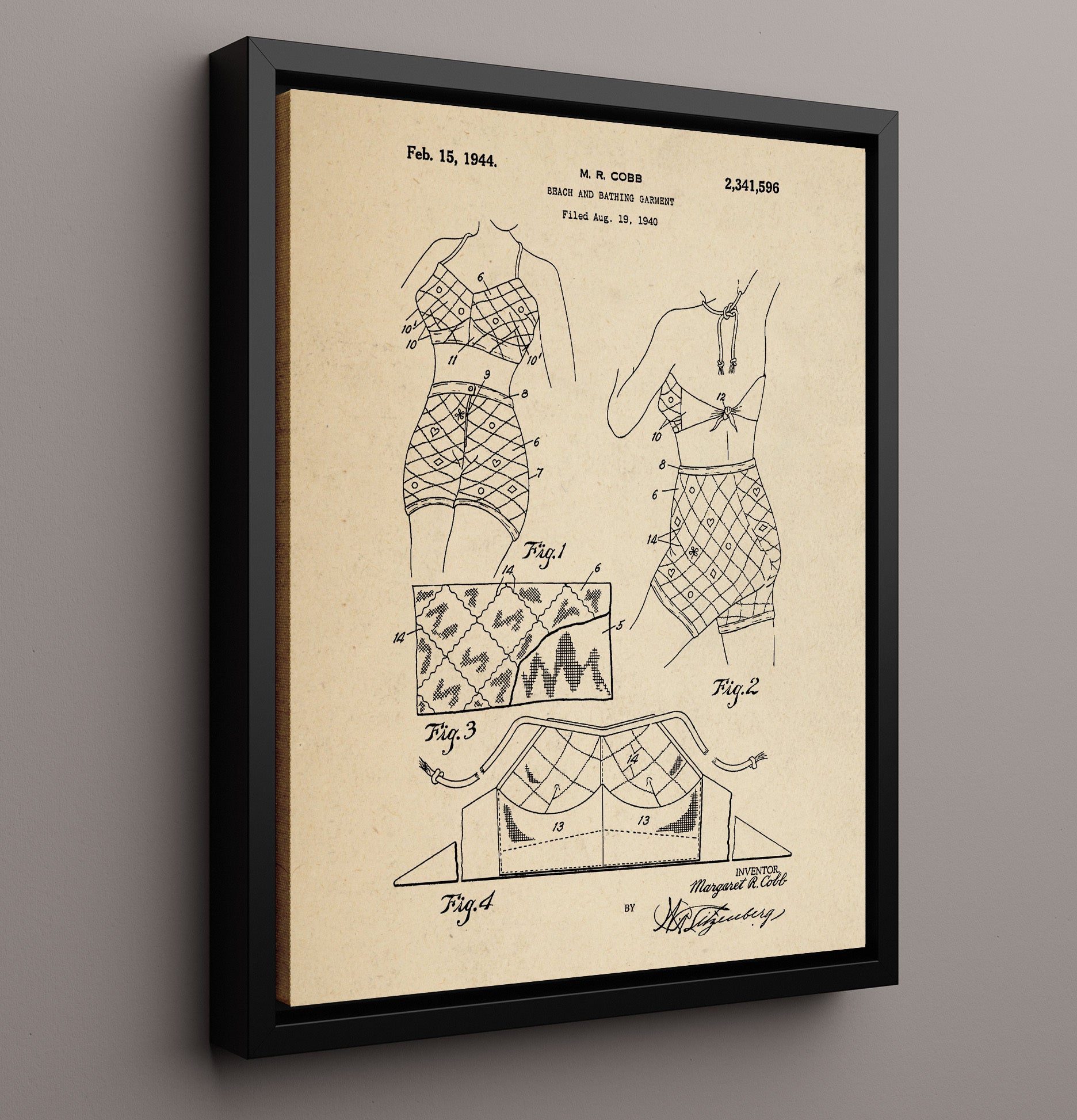 Patent Print - Beach And Bathing Garment - Margaret R. Cobb - 1944 - Patent 2341596 Patent Wall Art