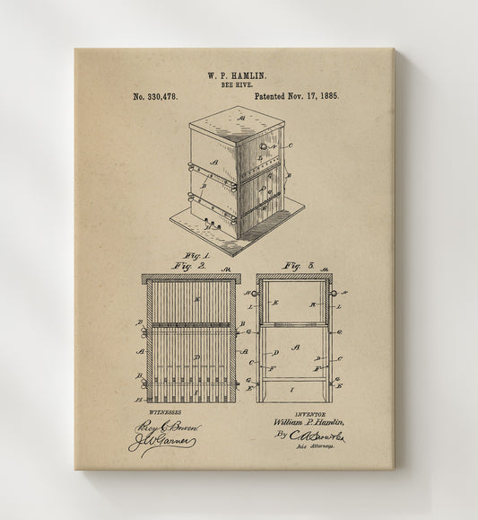 Bee Hive 1885 patent print wall art 8x10 Canvas
