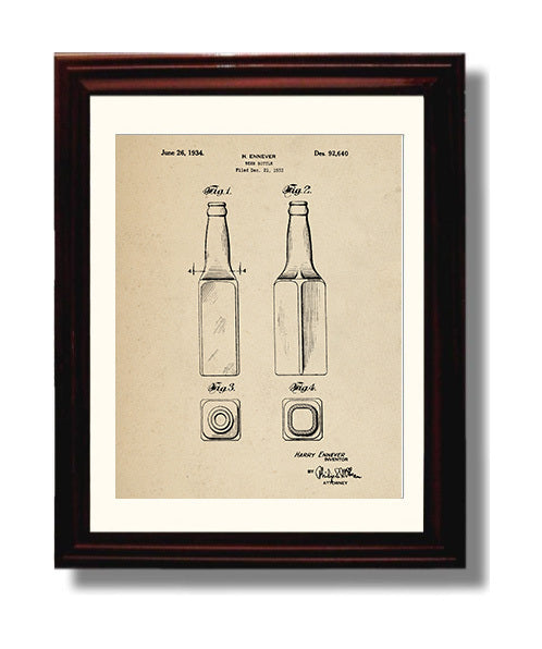 Patent Print - Beer Bottle Design - H. Ennever - 1934 - Patent D92640 Patent Wall Art