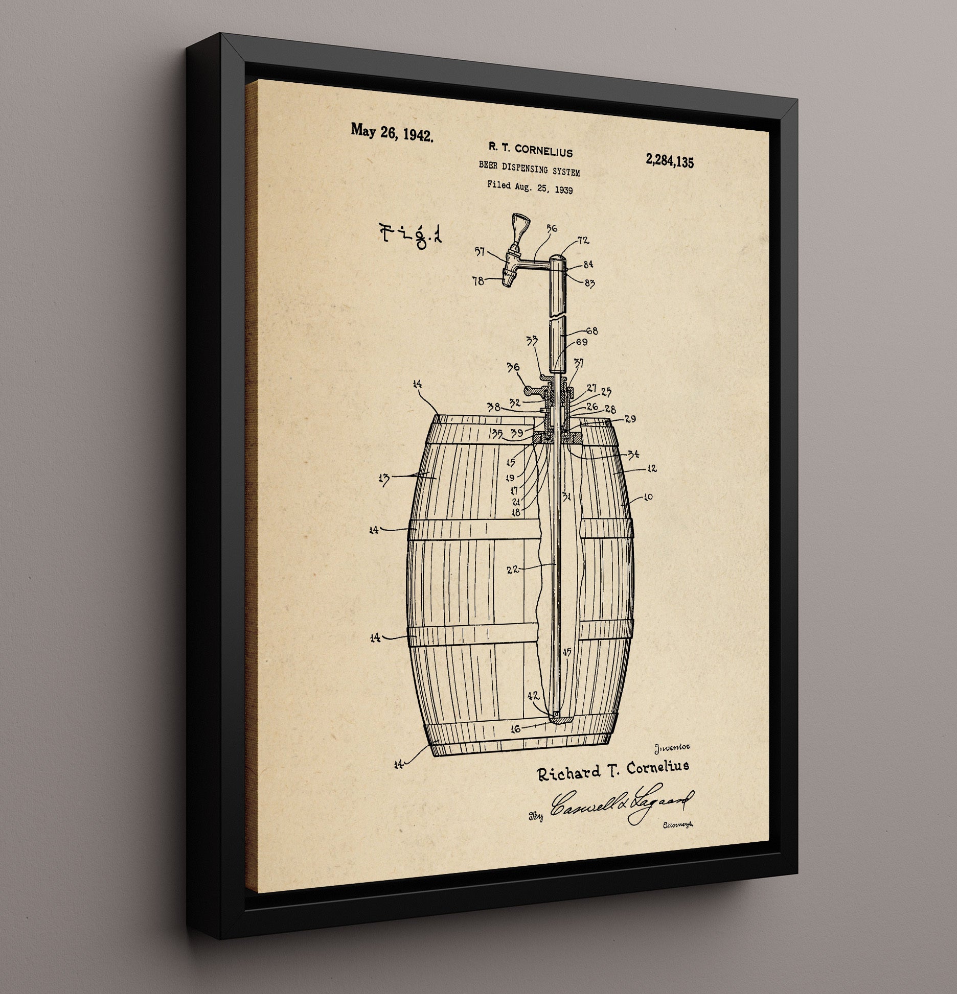 Patent Print - Beer Dispensing System - R.T. Cornelius - 1942 - Patent 2284135 Patent Wall Art