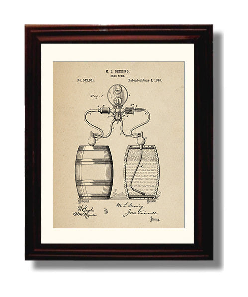 Patent Print - Beer Pump - M.L. Deering - 1886 - Patent 342901 Patent Wall Art