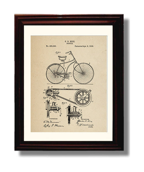 Patent Print - Belt Driven Bicycle - Charles D Rice - 1890 - Patent 425390 Patent Wall Art