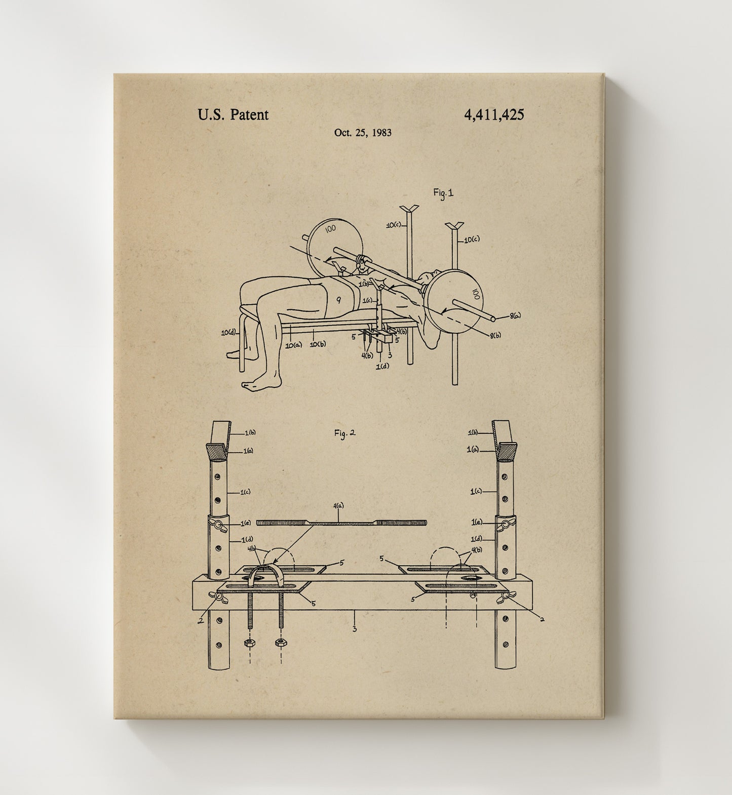 Patent Print - Bench Press Spotting Device - Unknown Inventor - 1983 - Patent 4411425 Patent Wall Art